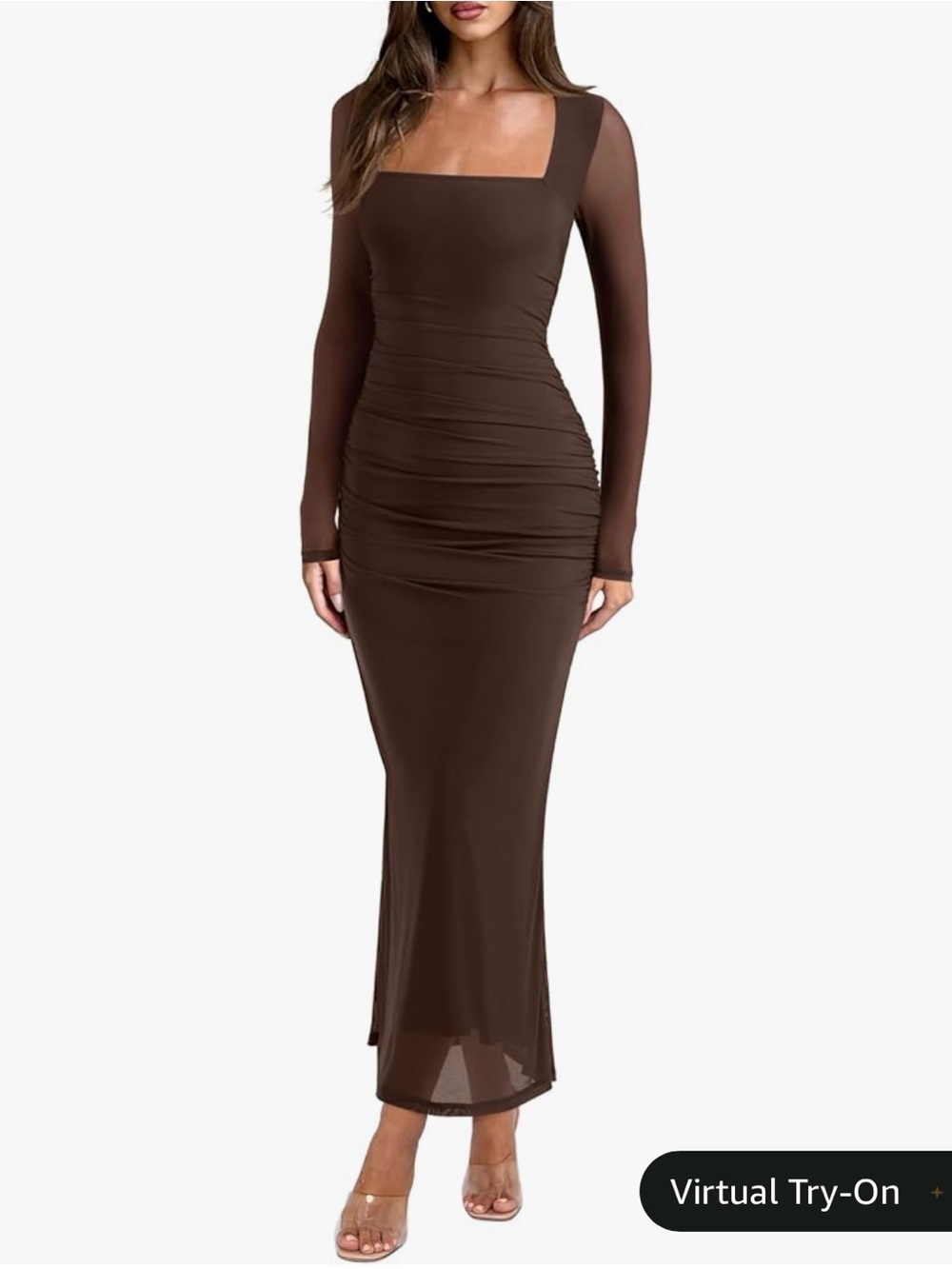 ReoRia Brown Square-Neck Midi Dress